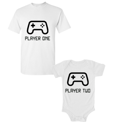 Pic-a-Tee T-shirt Adult & Babygrow with Player 1 & 2
