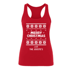 Red Racerback with Christmas Jumper Print and Family name