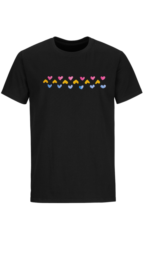 Black T-shirt with Colourful Hearts Print