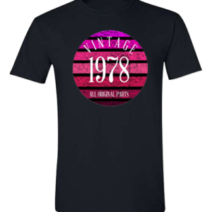 SwifTee T-Shirt with Pink Birthday Retro Sunset Print (Add Year/Choose Colour)