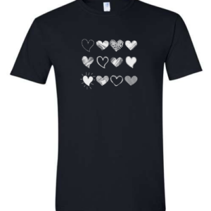 Black T-shirt with Heart Collection Print (Unisex or Ladies)