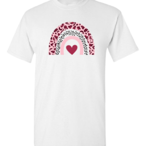White T-shirt with Rainbow Hearts Print (Unisex or Ladies)