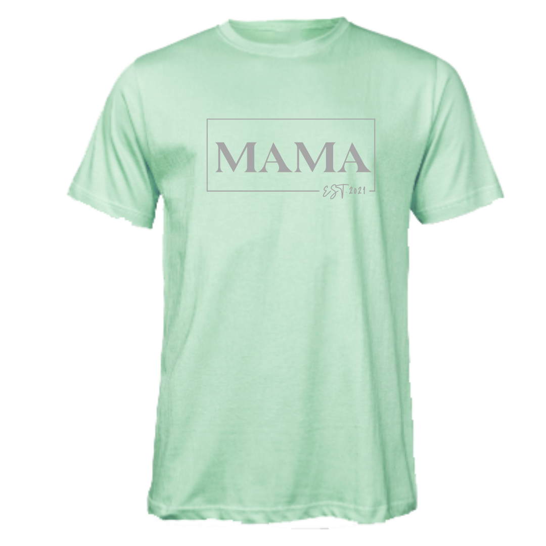 Pastel T-Shirt with Mama Est Print (Select Colour)