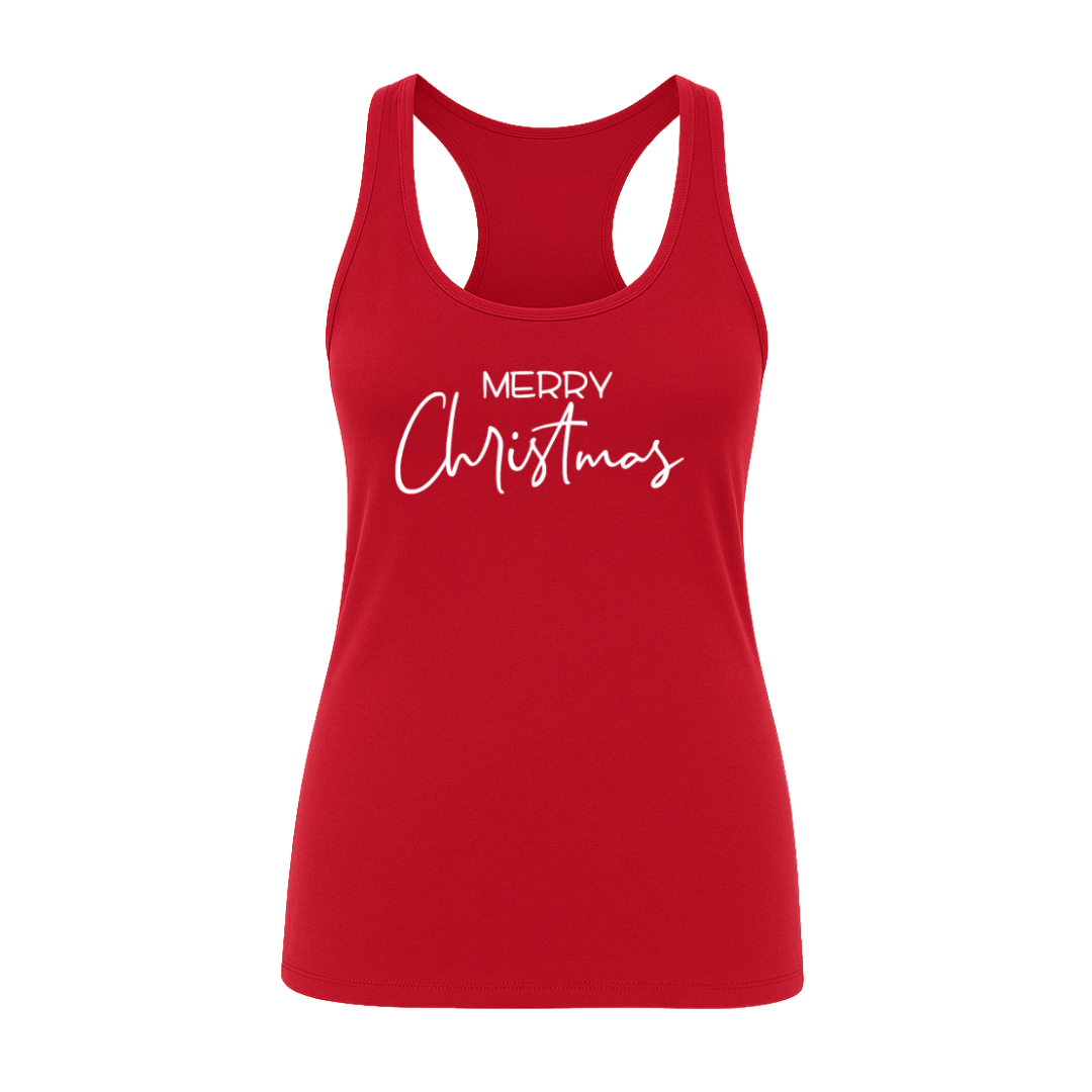 Ladies Red Racerback Vest with Merry Christmas