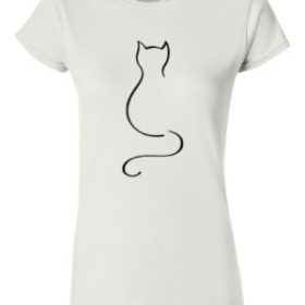 T-Shirt with Cat Outline Print (Select Colour/Style)